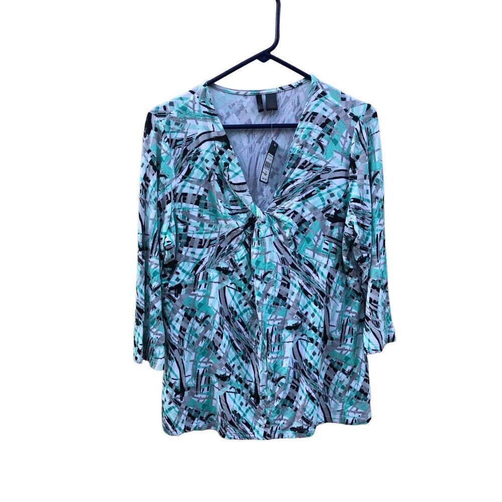 Nue Options Plus NWT 1X Women's Shirt 3/4 Sleeve Soft Fabric Twist Front